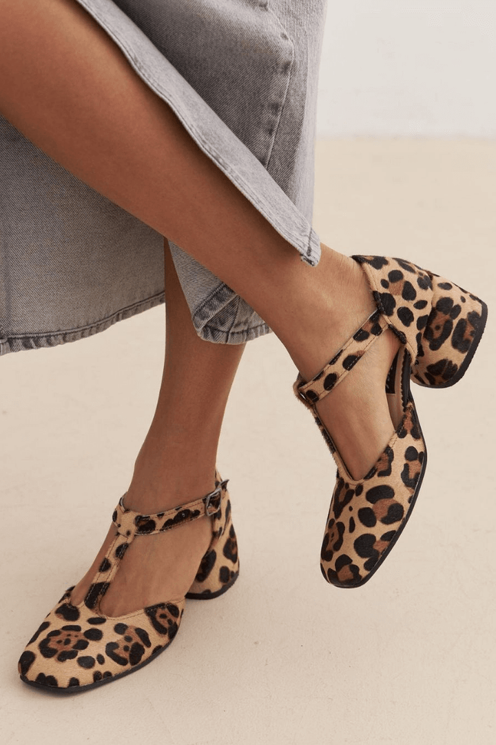 Leopard T-Strap Block Heels | Comfortable Fit | Perfect for Day or Night | Suede Style