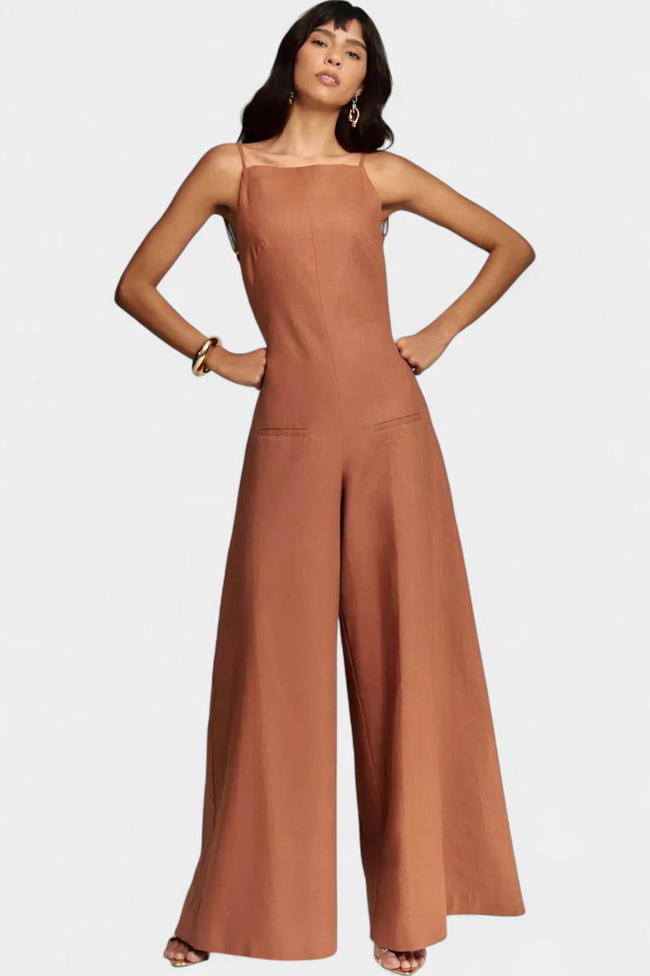 Wide-Leg Halter Jumpsuit | Straight Neckline Design | Effortless Chic Style | Lightweight Ramie Fabric