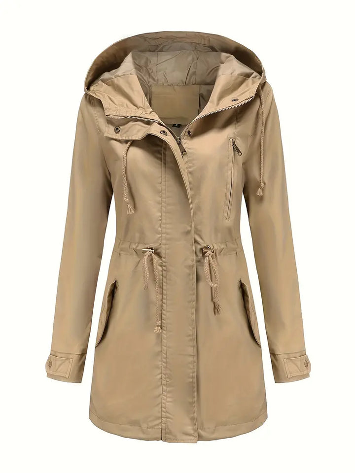 Women's Long-Sleeved Waterproof Trench Coat | With Hood