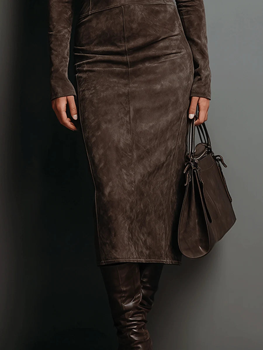 Midi Dress | Soft Suede Fabric | Flattering Fit for Any Occasion | Elegant and Versatile Style