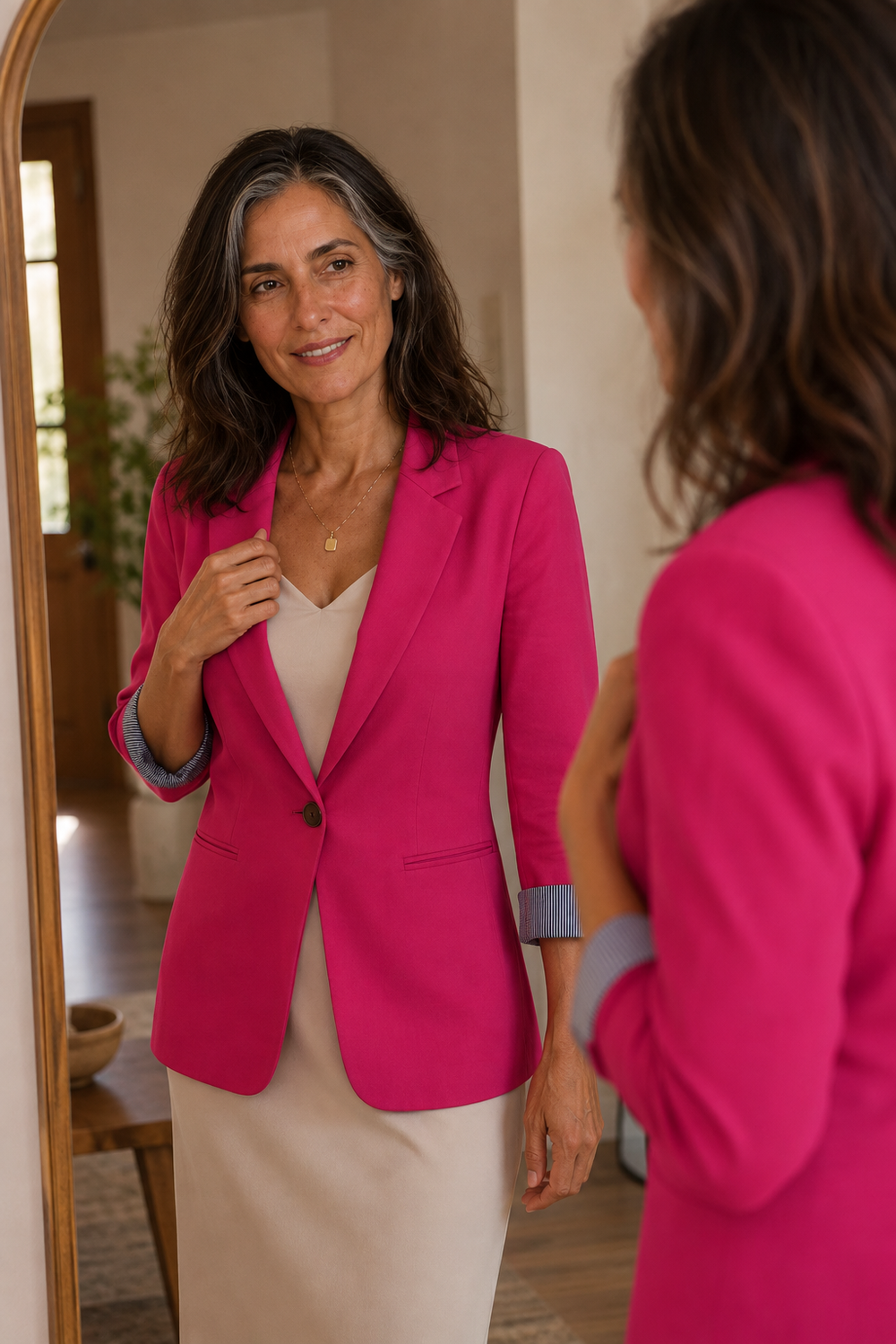 Women's lapel blazer cardigan with defined shoulders