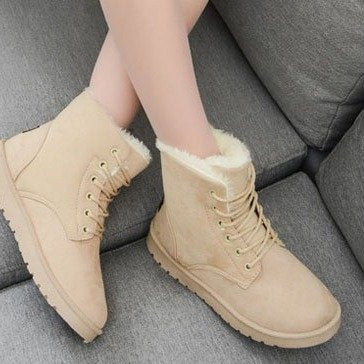 Women's ankle snow boots with plush lining, side view