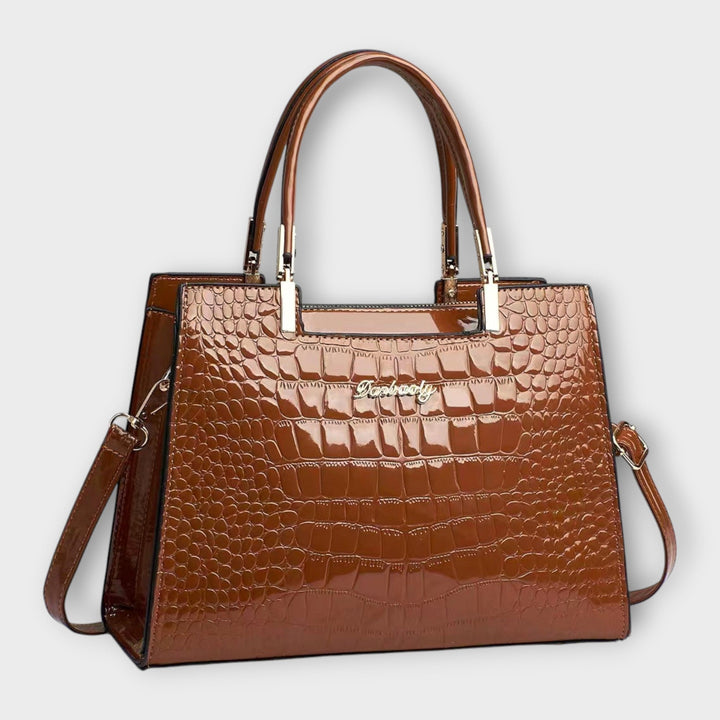Crocodile Pattern Handbag | Glossy Finish | Elegant Design | Faux Leather Material