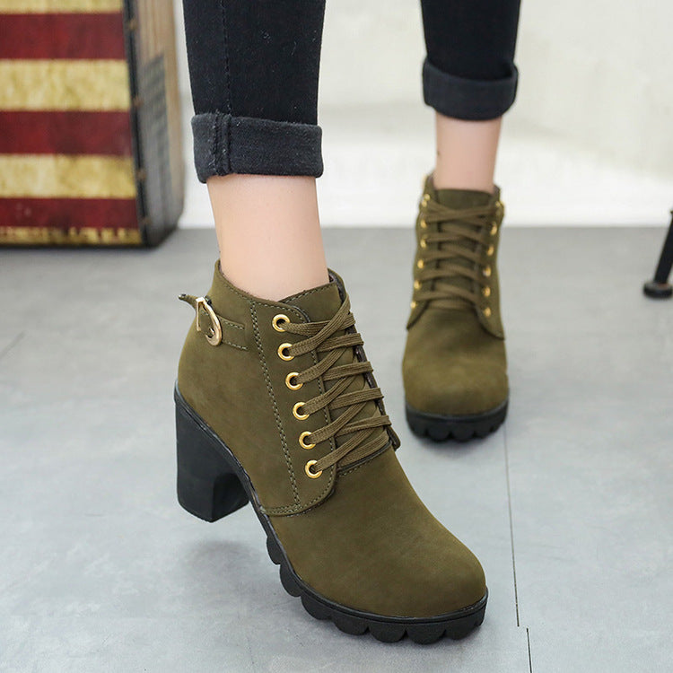 Women's chunky block heel ankle boots with buckle detail