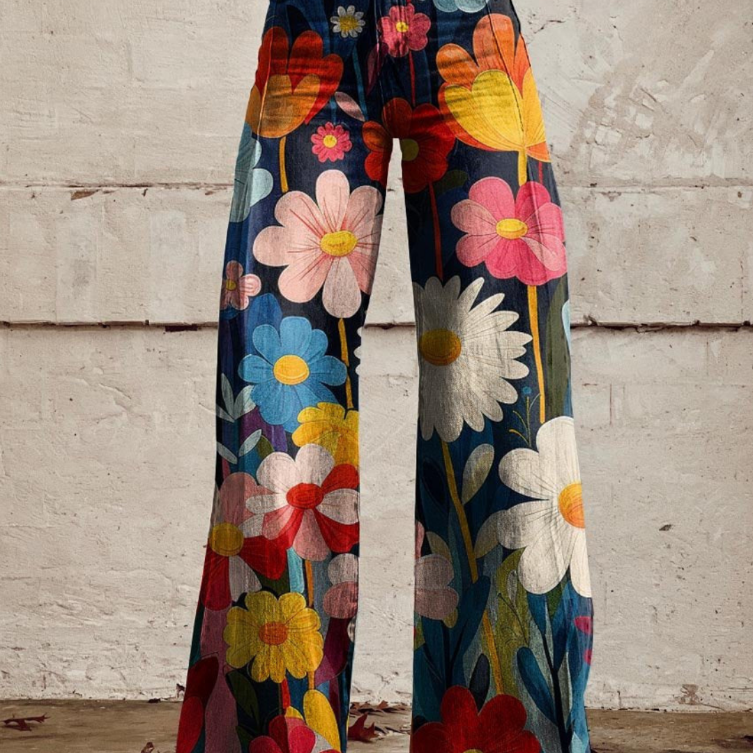 High-Waisted Floral Pants | Wide Leg Design | Comfortable Fit for Everyday Wear | Perfect for Casual Outings
