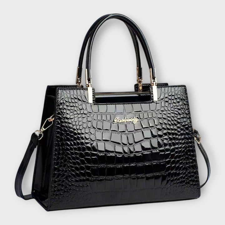 Crocodile Pattern Handbag | Glossy Finish | Elegant Design | Faux Leather Material