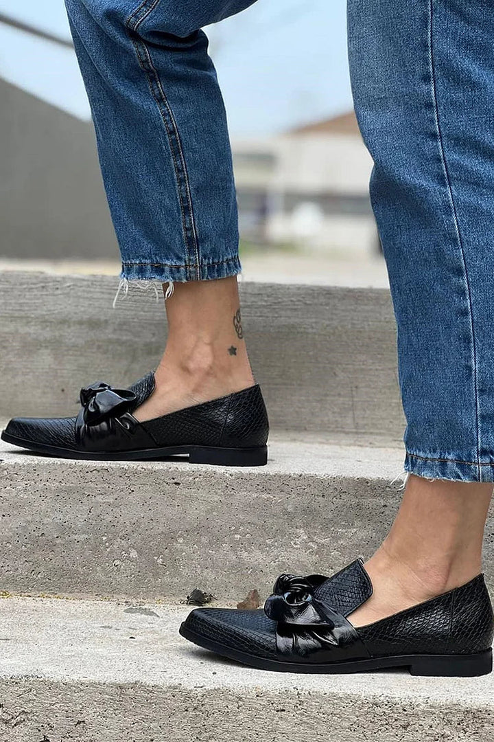 Loafer Shoes | Shiny Bow Detail | Elegant Design for Any Occasion | Classic Black Color