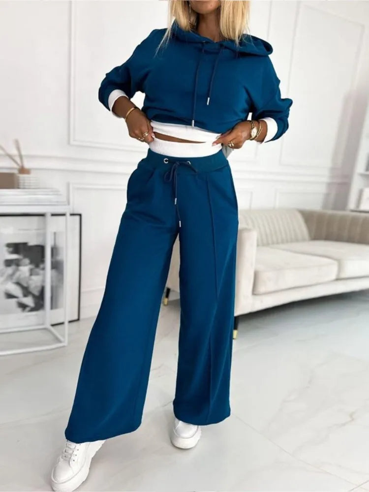 Hooded Top and Wide-Leg Pants Set for Women | Timeless Comfort | Versatile Everyday Wear