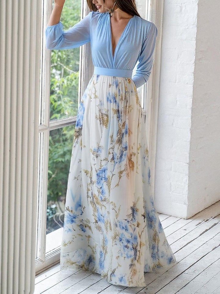 Maxi Dress | Floral Sky Bloom Design | Flattering Fit for All Occasions | Lightweight and Comfortable Fabric