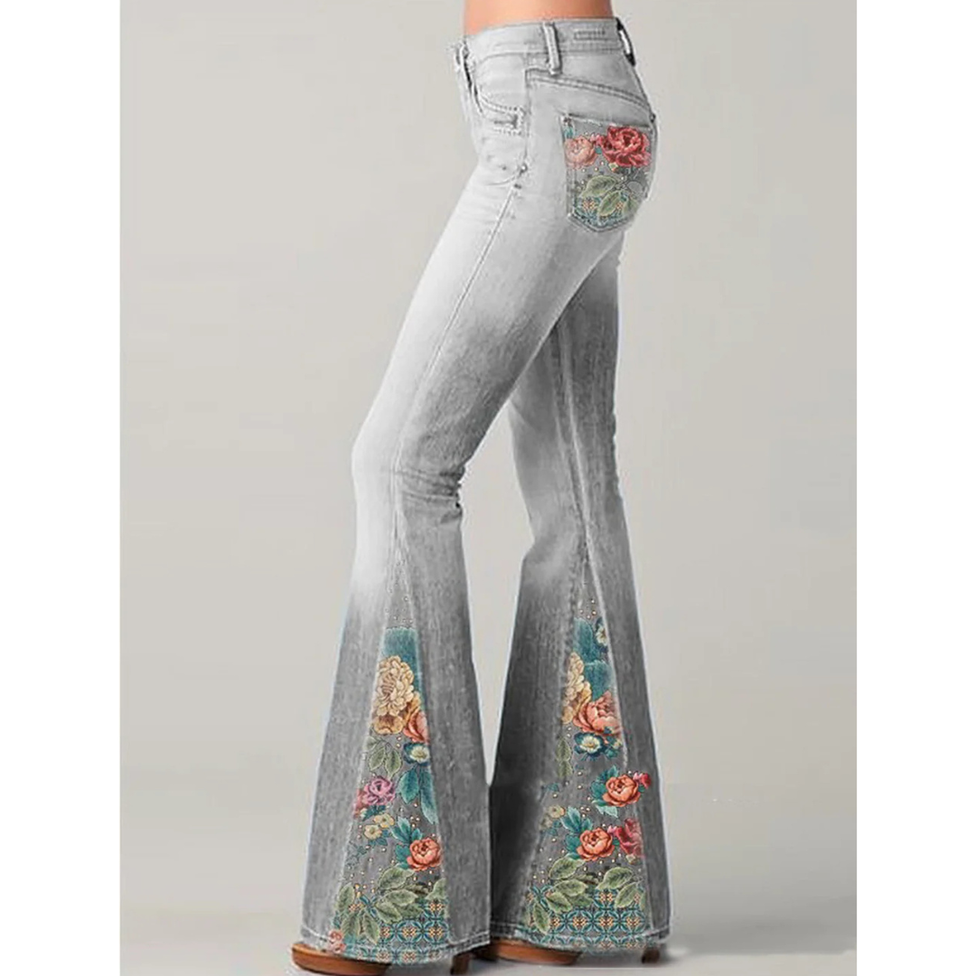 Vintage Jeans for Women | Floral Embroidery | Flared Leg Design | Retro Style Denim