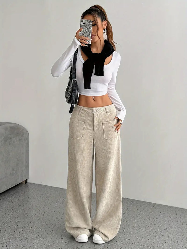 High-Waisted Corduroy Pants | Wide Leg Design | Comfortable Fit for Everyday Wear | Soft Cotton Blend