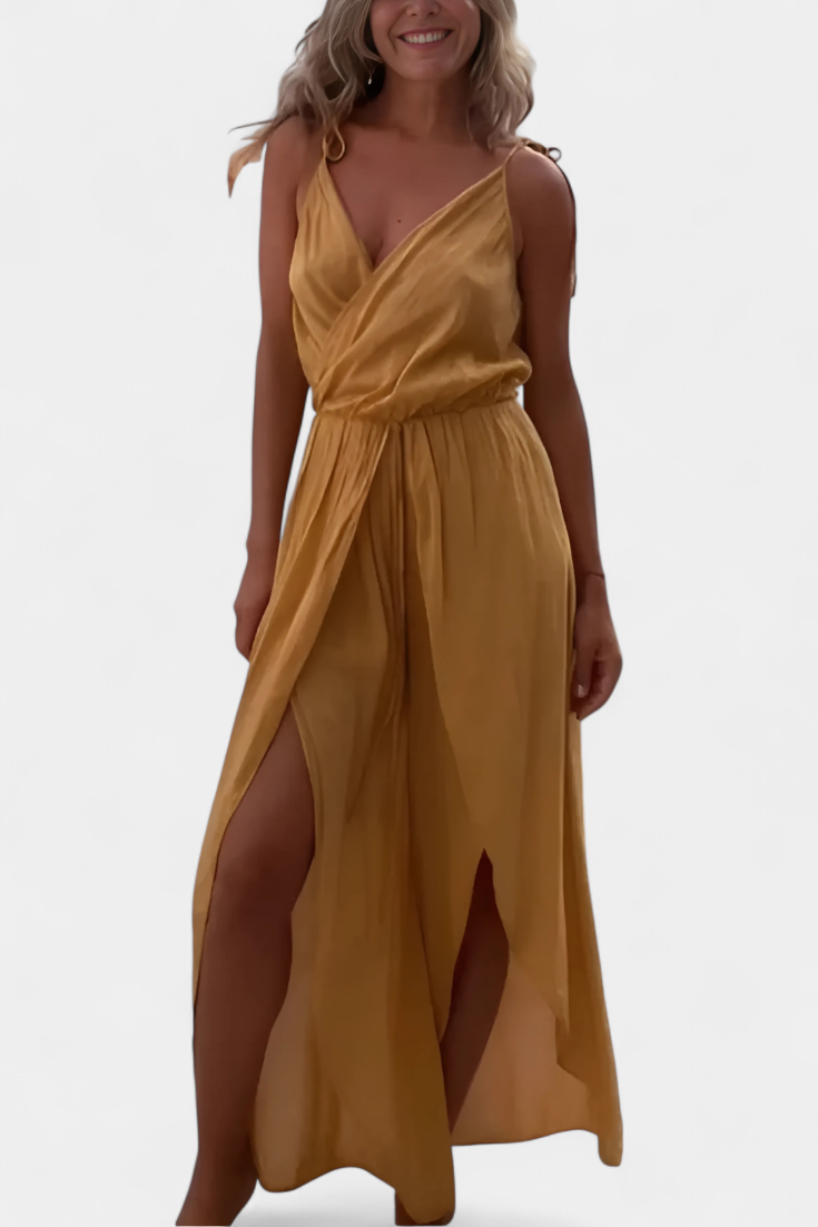 Washed Cotton Jumpsuit | Crisscross Neckline | Open-Leg Design | Comfortable and Versatile Fashion Piece