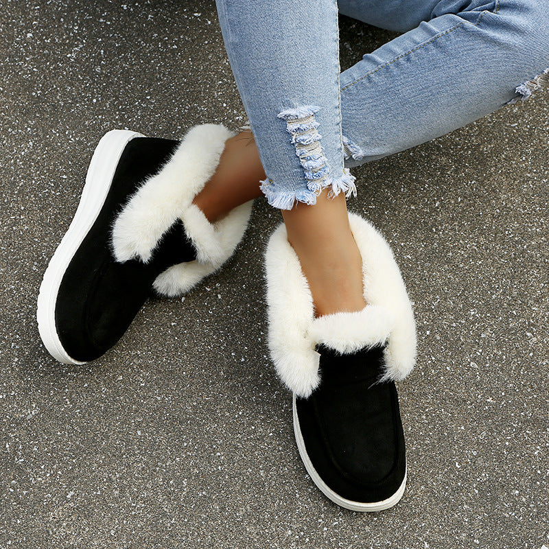 Women's black suede plush-lined ankle boots