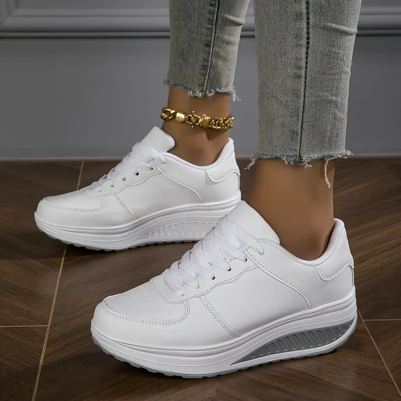 Women's white wedge platform sneakers with laces