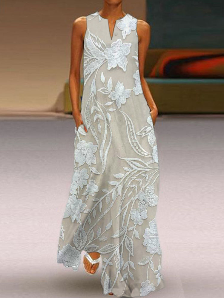 Sleeveless Printed Dress | Elegant Design | Perfect for Special Occasions | Lightweight Fabric