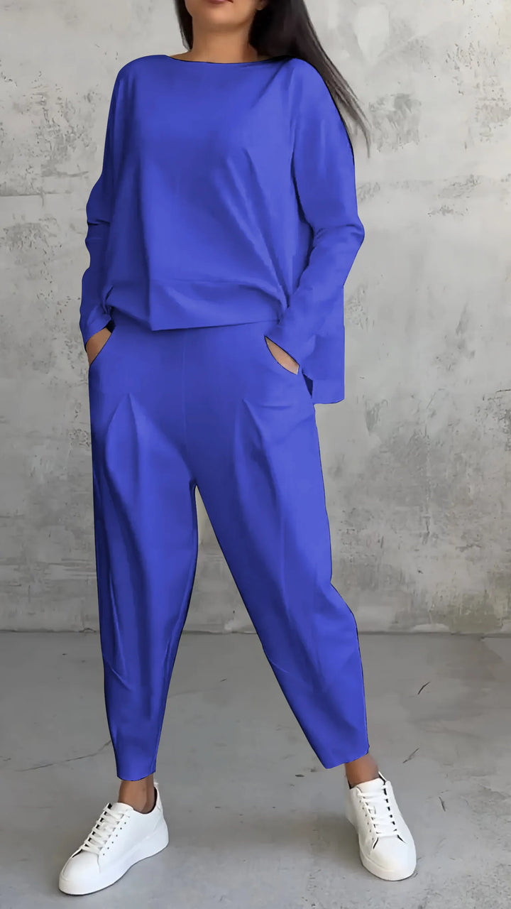 Casual Long Sleeve Top and Harem Pants Set | Comfortable Fit | Perfect for Everyday Wear | Women's Two-Piece Outfit