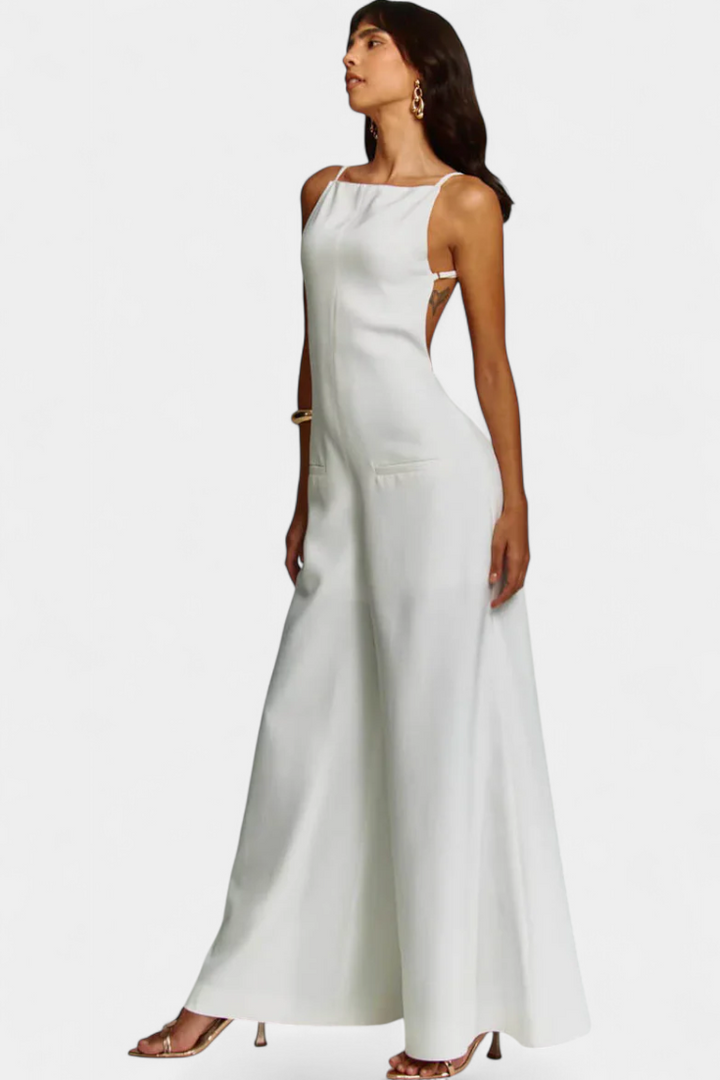 Wide-Leg Halter Jumpsuit | Straight Neckline Design | Effortless Chic Style | Lightweight Ramie Fabric