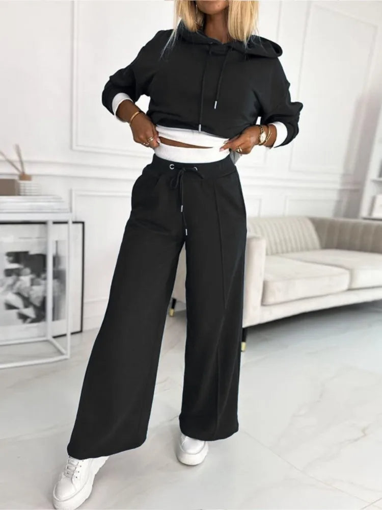 Hooded Top and Wide-Leg Pants Set for Women | Timeless Comfort | Versatile Everyday Wear