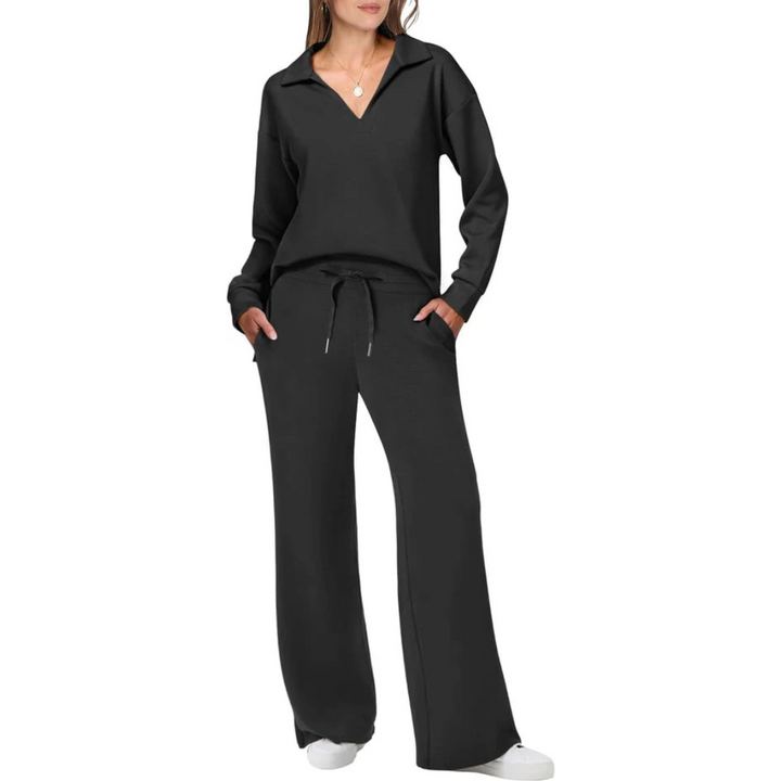 Women's two-piece set with V-neck and loose-fitting pants | Modern