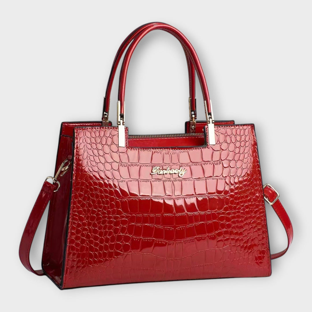 Crocodile Pattern Handbag | Glossy Finish | Elegant Design | Faux Leather Material