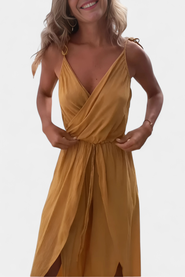 Washed Cotton Jumpsuit | Crisscross Neckline | Open-Leg Design | Comfortable and Versatile Fashion Piece