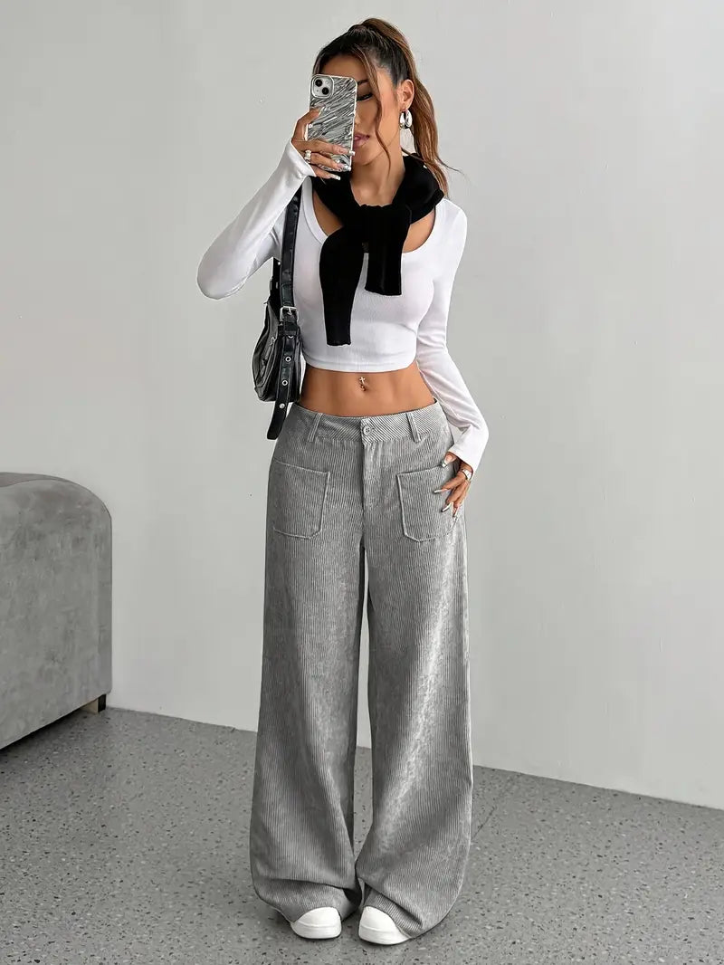 High-Waisted Corduroy Pants | Wide Leg Design | Comfortable Fit for Everyday Wear | Soft Cotton Blend