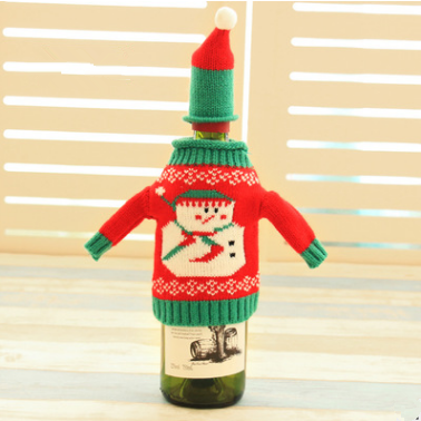 Knitted Christmas wine bottle covers in four festive designs