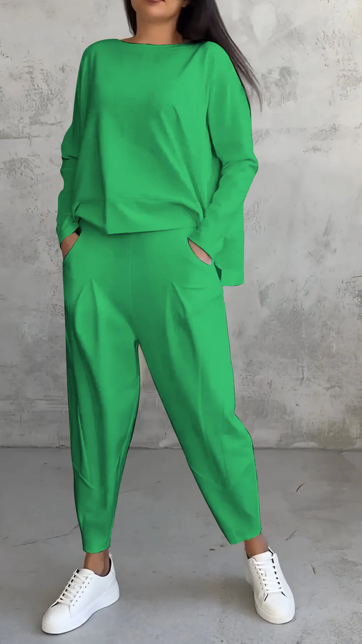 Casual Long Sleeve Top and Harem Pants Set | Comfortable Fit | Perfect for Everyday Wear | Women's Two-Piece Outfit