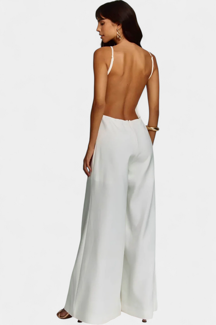 Wide-Leg Halter Jumpsuit | Straight Neckline Design | Effortless Chic Style | Lightweight Ramie Fabric