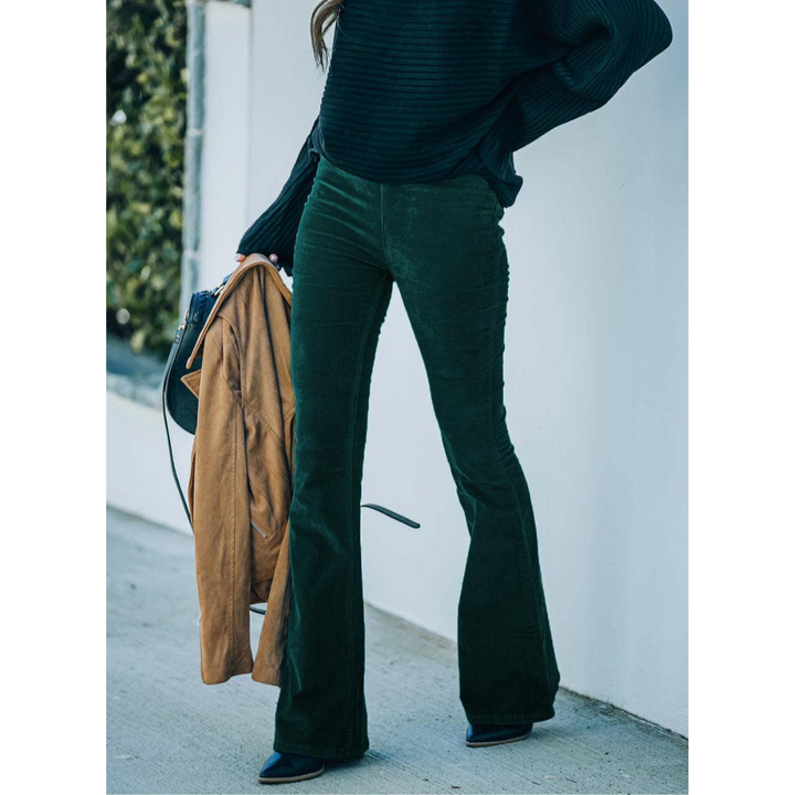 Cord Pants for Women | High Waist Flared Fit | Soft Corduroy Material for Comfort and Style