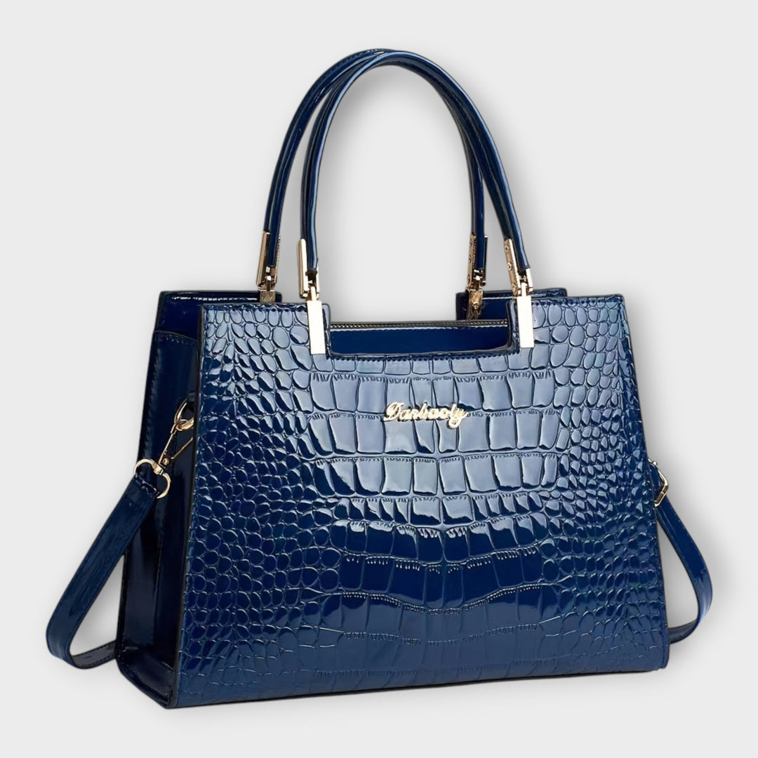 Crocodile Pattern Handbag | Glossy Finish | Elegant Design | Faux Leather Material