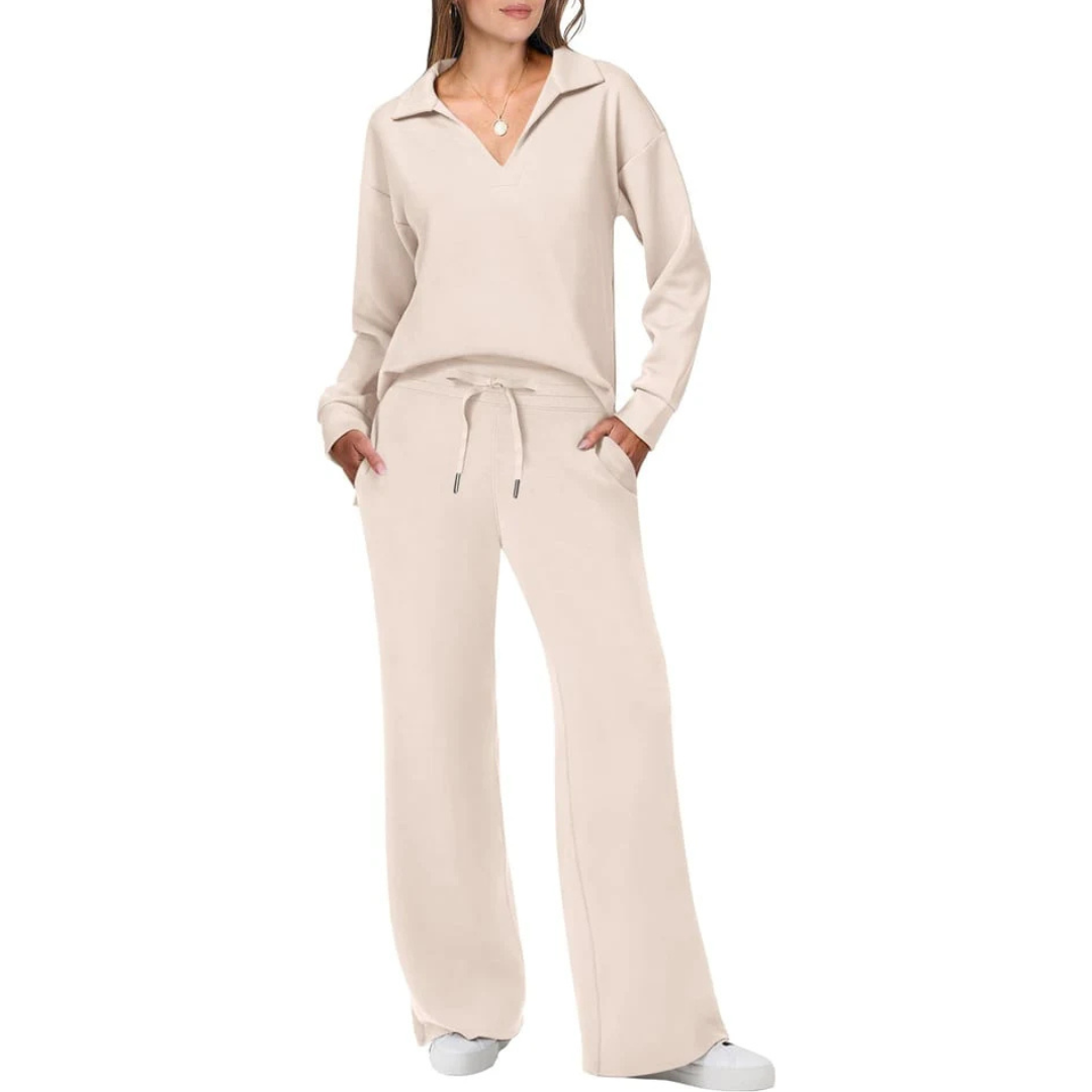 Women's Two-Piece Set | V-Neck Top & Loose-Fitting Pants | Effortless Comfort | Casual Chic Style
