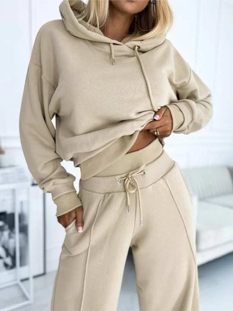 Hooded Top and Wide-Leg Pants Set for Women | Timeless Comfort | Versatile Everyday Wear