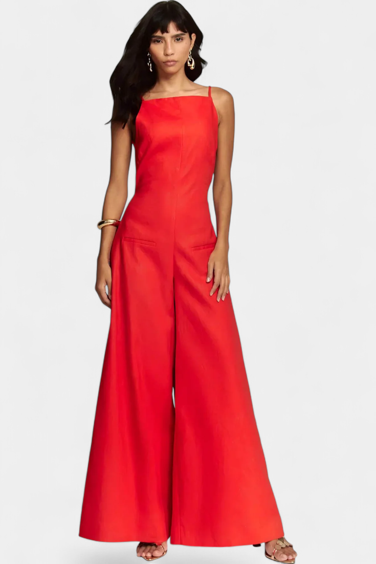 Wide-Leg Halter Jumpsuit | Straight Neckline Design | Effortless Chic Style | Lightweight Ramie Fabric