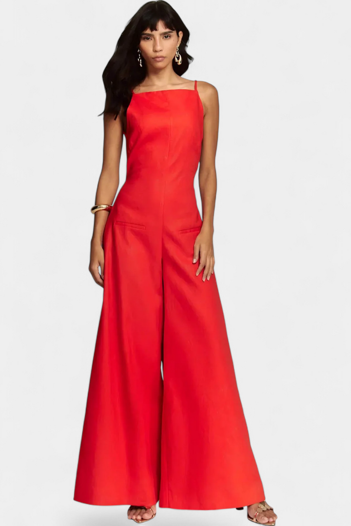 Wide-Leg Halter Jumpsuit | Straight Neckline Design | Effortless Chic Style | Lightweight Ramie Fabric