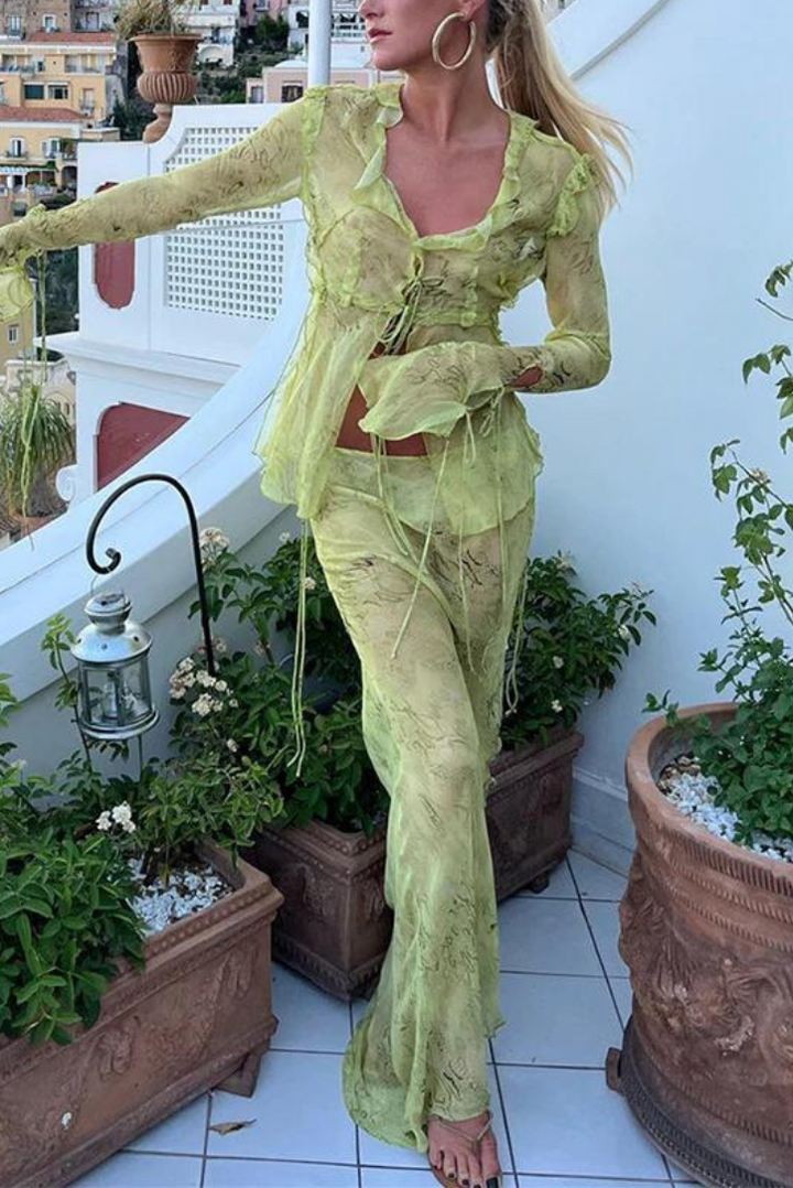 Lime Sharlene Set | Vibrant Color | Perfect for Summer Outings | Comfortable and Versatile Outfit