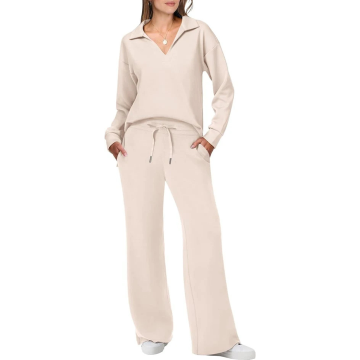 Women's two-piece set with V-neck and loose-fitting pants | Modern