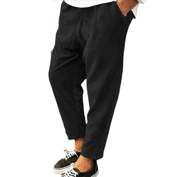 Woman wearing solid color wide leg casual pants outdoors