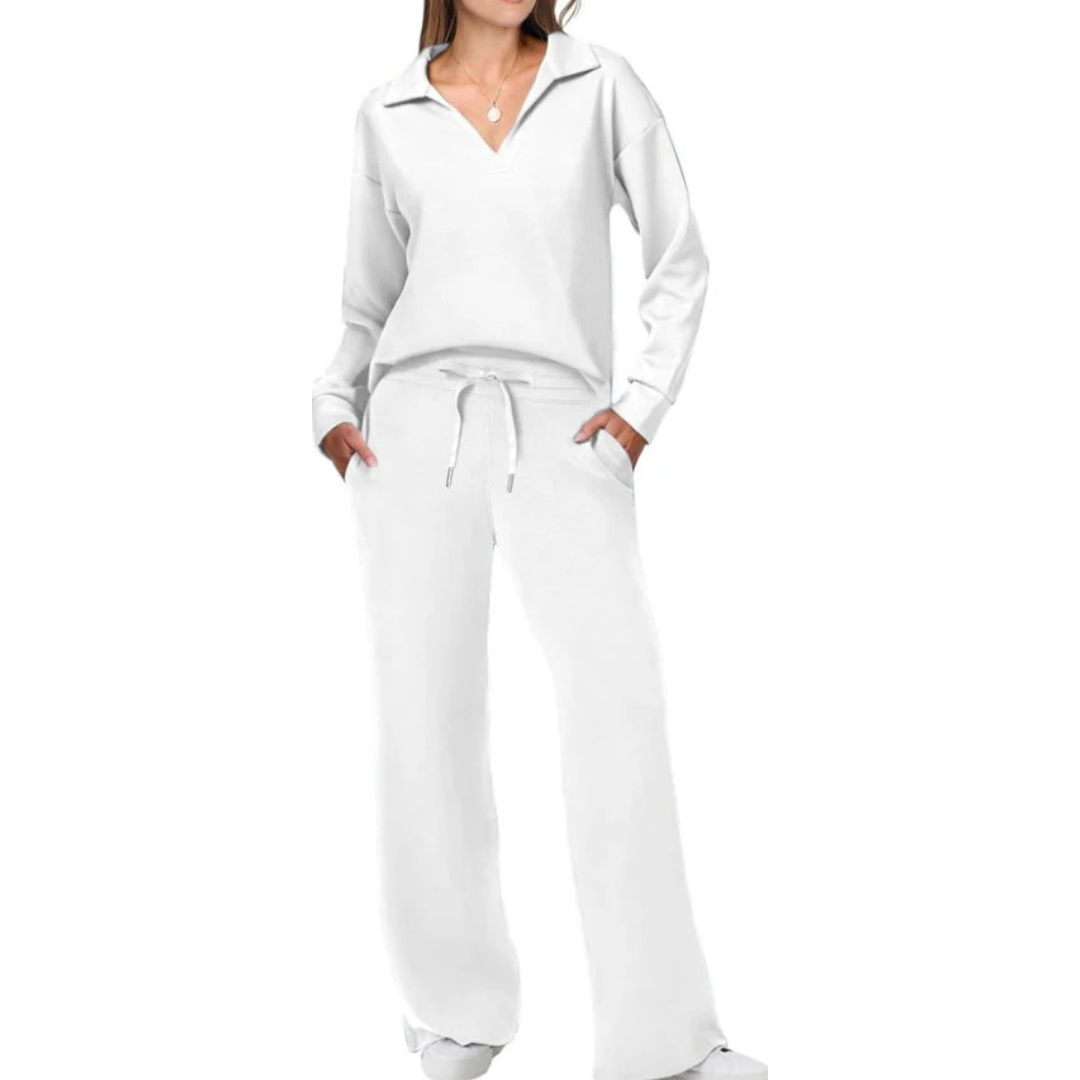 Women's Two-Piece Set | V-Neck Top & Loose-Fitting Pants | Effortless Comfort | Casual Chic Style