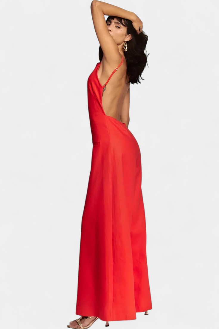 Wide-Leg Halter Jumpsuit | Straight Neckline Design | Effortless Chic Style | Lightweight Ramie Fabric