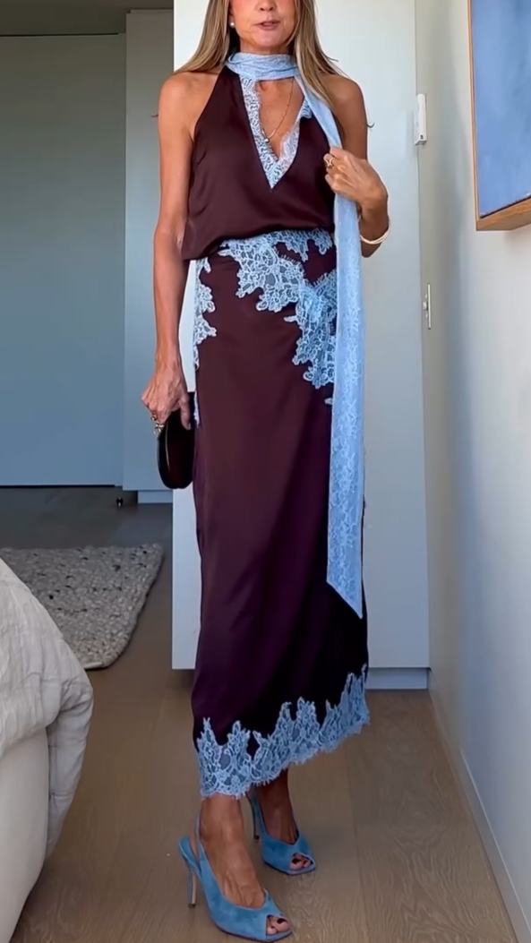 Lace Panel Top and Skirt Set | Elegant Design | Perfect for Special Occasions | Comfortable Fit