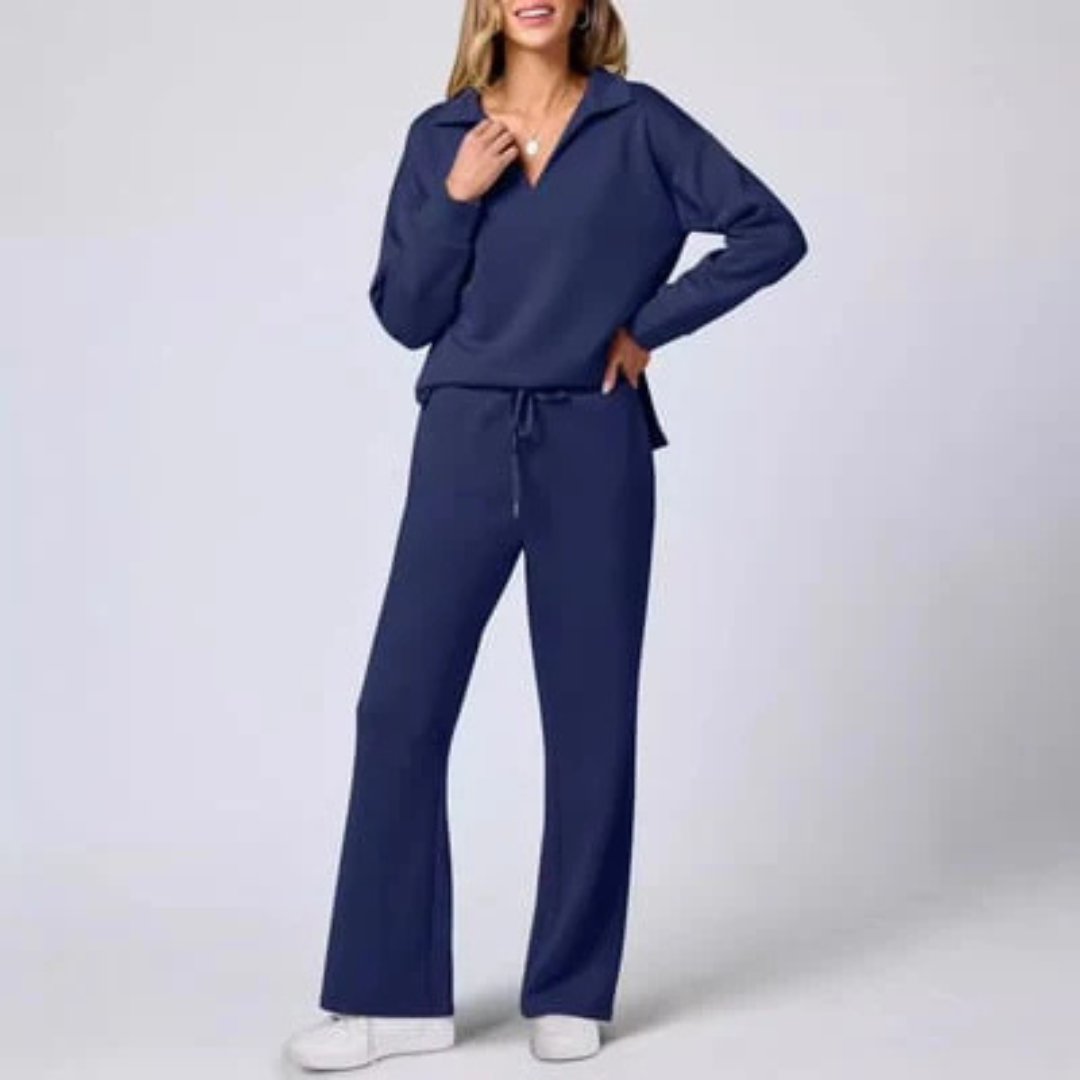 Women's two-piece set with V-neck and loose-fitting pants | Modern
