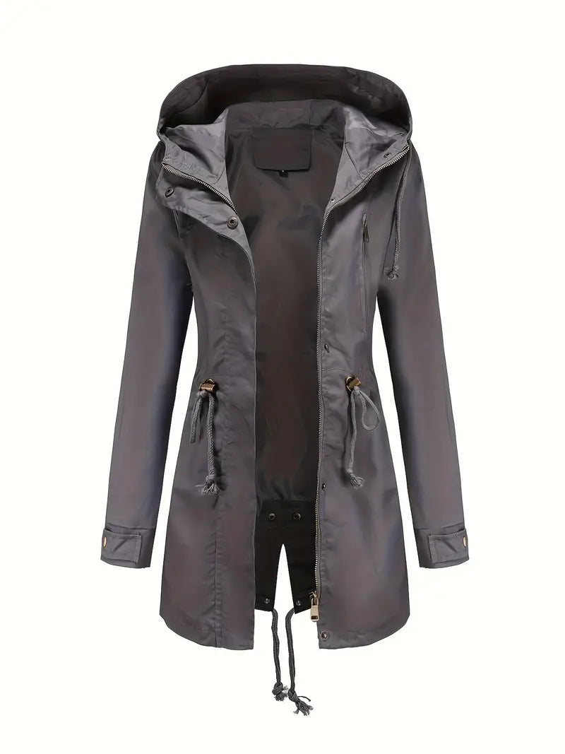 Women's Long-Sleeved Waterproof Trench Coat | With Hood