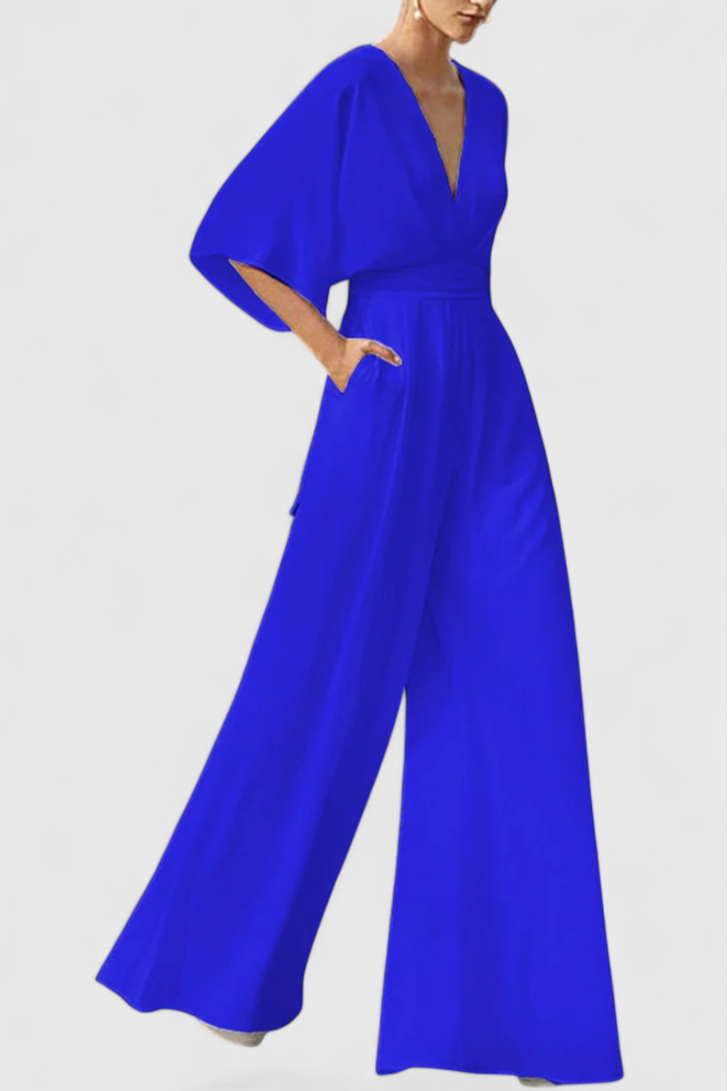 Chic Jumpsuit | Cape Sleeves | Elegant V-Neck Design | Perfect for Special Occasions