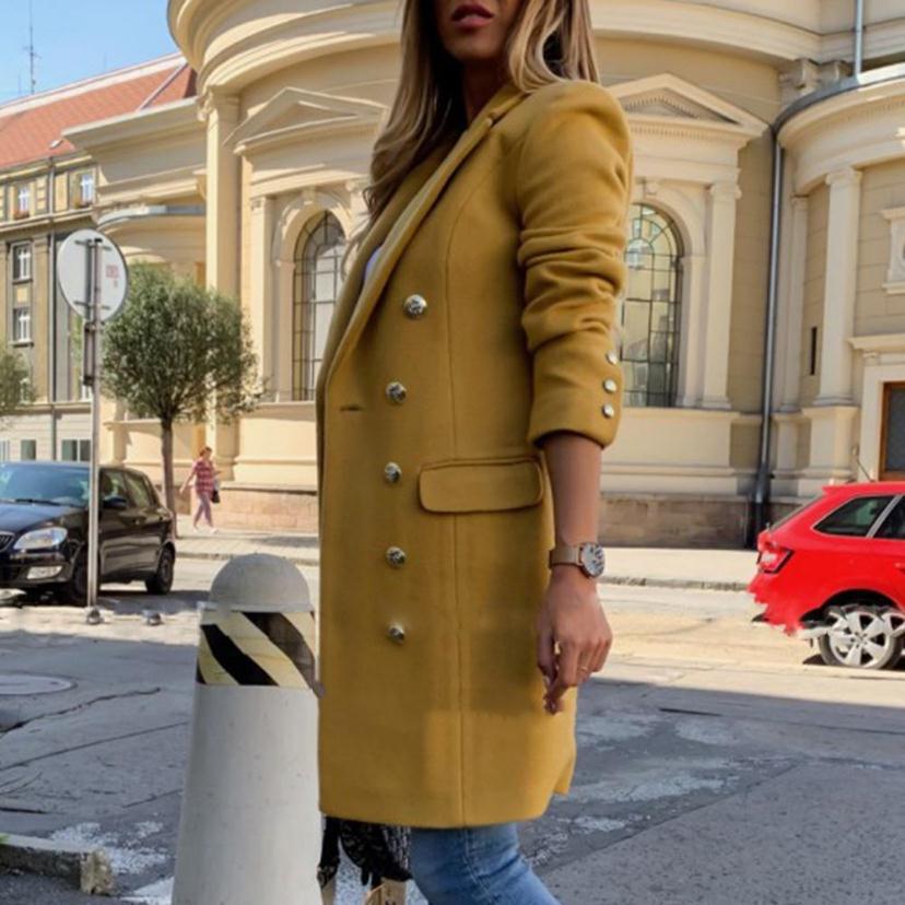 Women's double-breasted mid-length trench coat with notched lapel