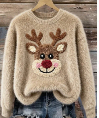 Woman wearing cute Christmas sweater with Santa print