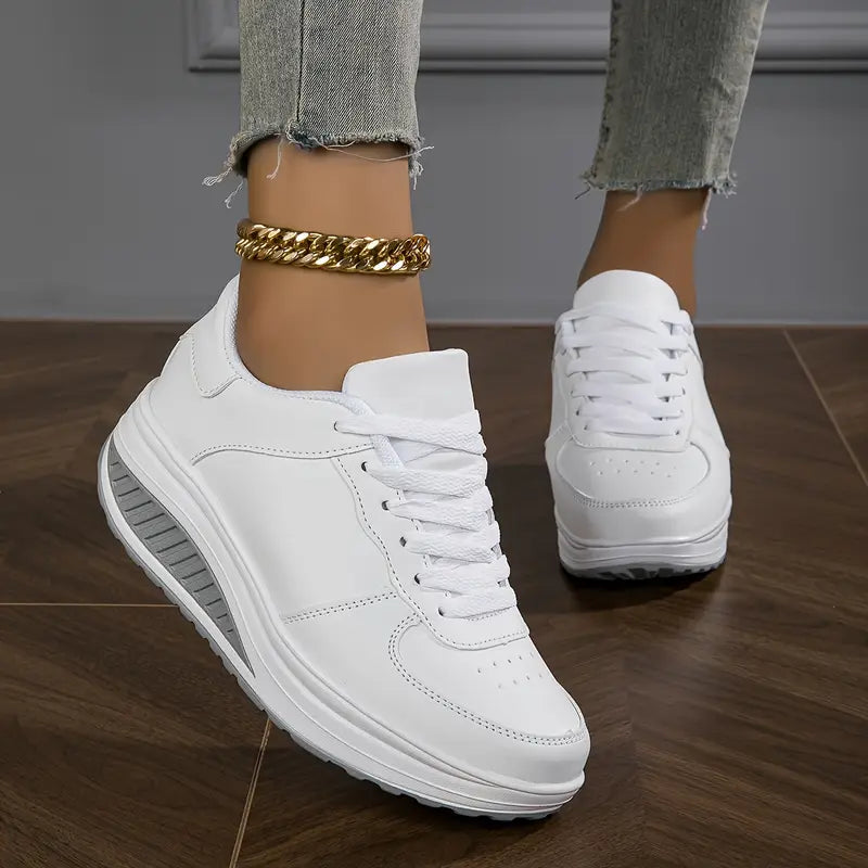 Women's white wedge platform sneakers with laces