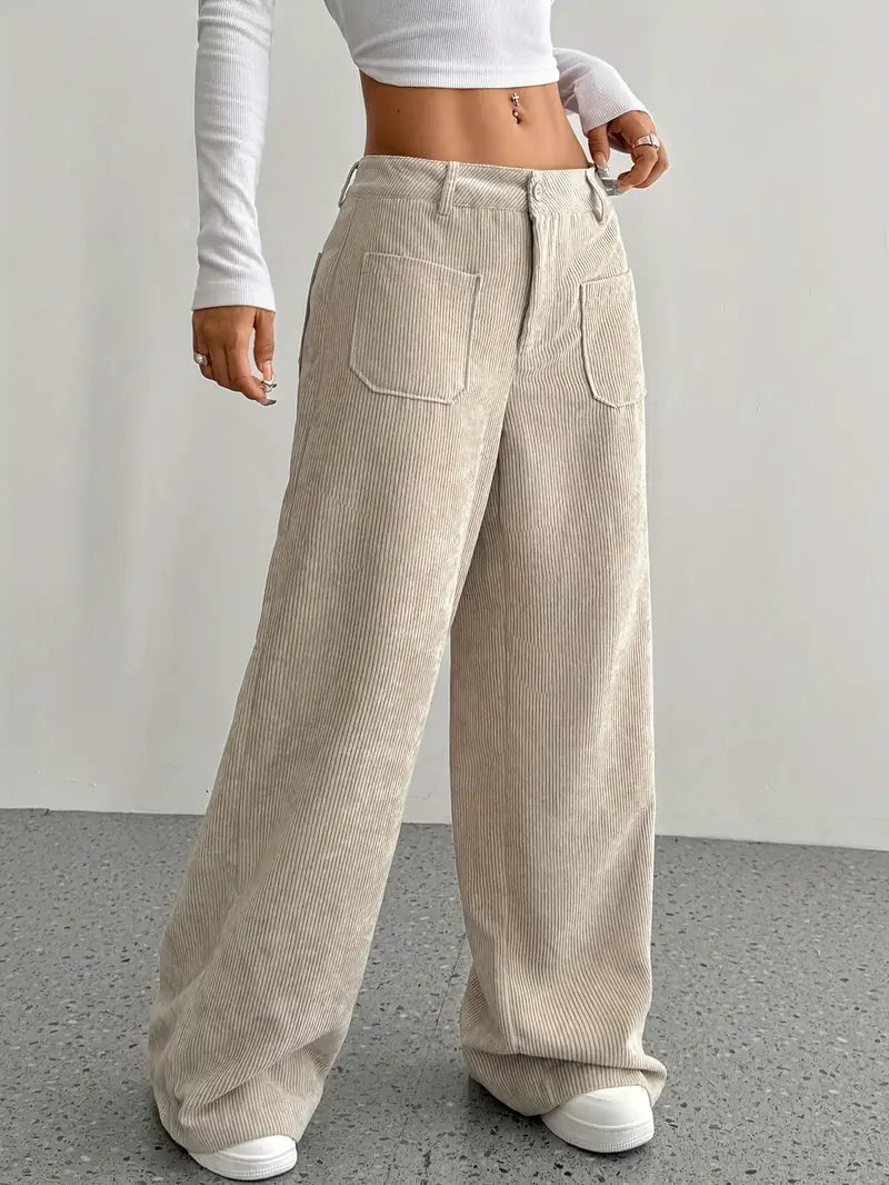 High-Waisted Corduroy Pants | Wide Leg Design | Comfortable Fit for Everyday Wear | Soft Cotton Blend