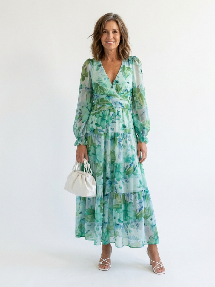 Maxi Dress | Long Sleeve Floral Design | Perfect for Any Occasion | Lightweight and Comfortable Fabric