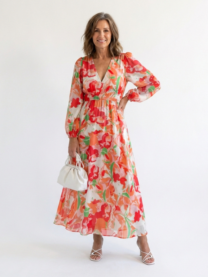 Maxi Dress | Long Sleeve Floral Design | Perfect for Any Occasion | Lightweight and Comfortable Fabric
